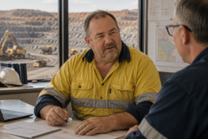 Senior mining professional discussing career progression and operational leadership